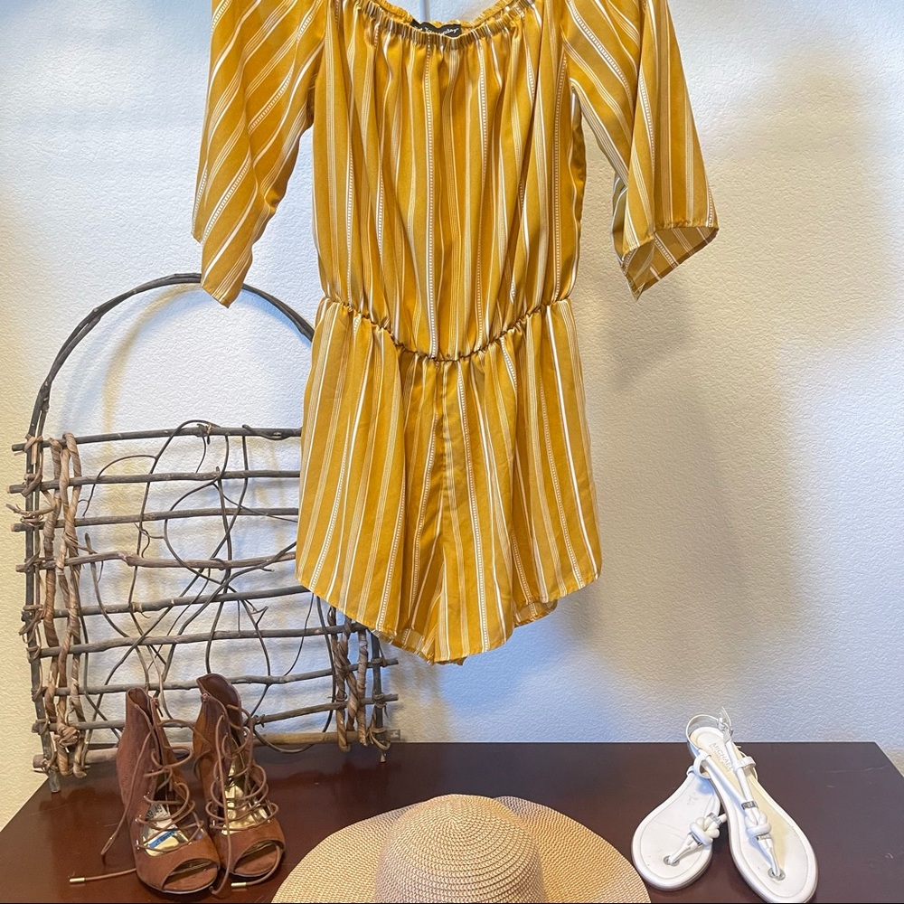 See You Monday Los Angeles Mustard and Crème Stripped Boho Chic Romper